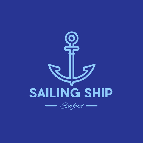 Blue Sailing Ship Logo Editable for Any Restaurant or Seefood Shop