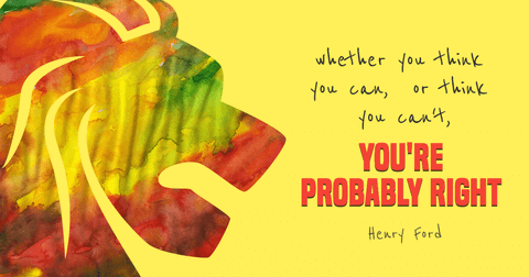 Motivational Quote Card with a Colorful Lion and Yellow Background